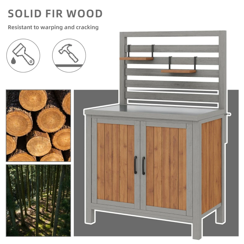 Weatherproof Garden Cabinet with Stainless‑Steel Worktop, Versatile Grilling Station for Patio and Balcony, 80L x 51W x 148.5H cm, Natural