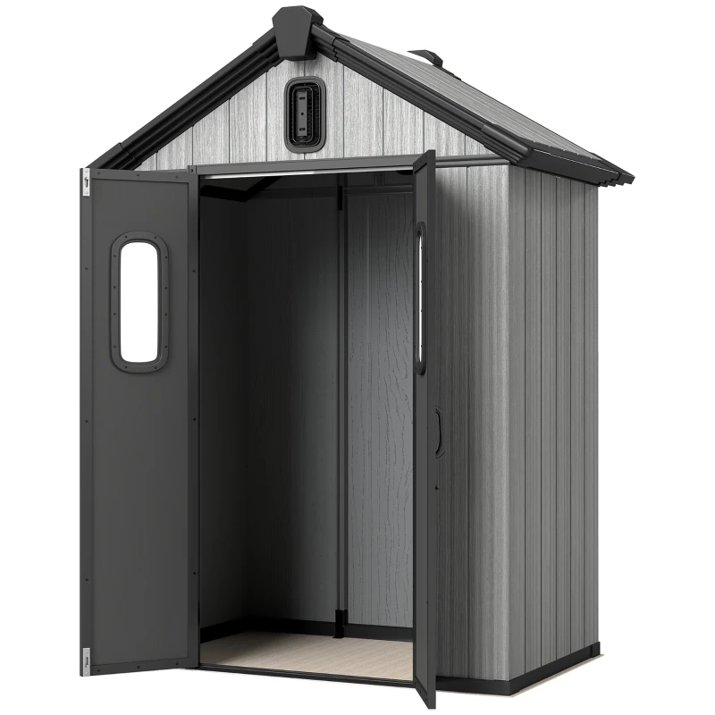 Outsunny Capanno Giardino 160L x 98P x 217A cm, Plastica, Doppie Porte Bloccabili, Grigio