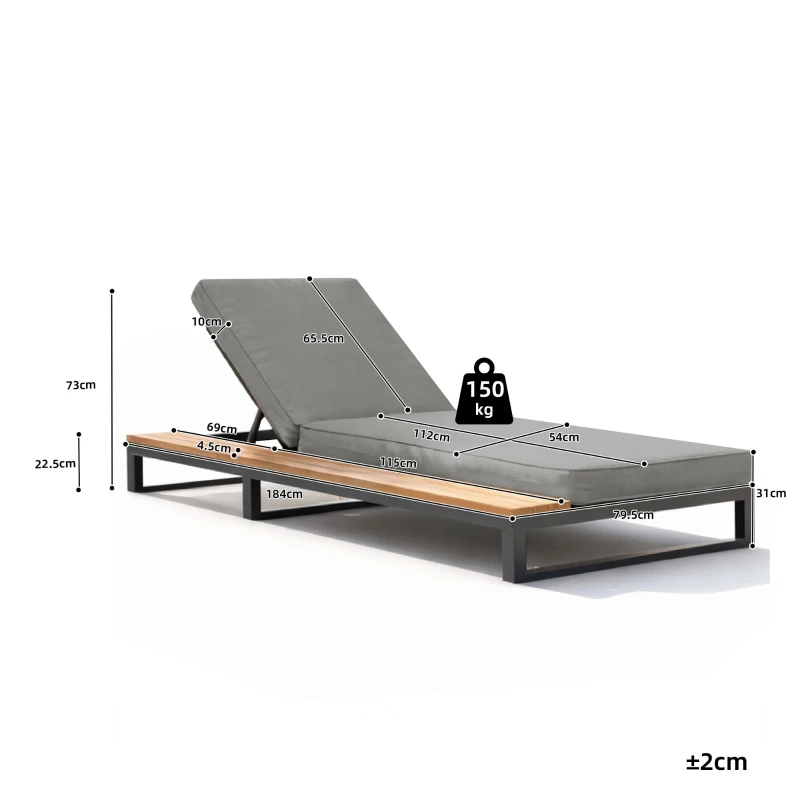 Outdoor Patio Daybed with 4-Position Adjustable Backrest, Multifunctional Waterproof Sofa Bed for Terraces, 184L x 79.5W x 73H cm, Gray