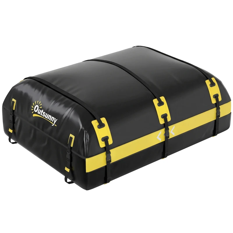 Outsunny Car Roof Bag, 21 Cubic Feet Waterproof Soft Car Roof Box Roofing Cargo Carrier w/ Reflective Arrows, Door Hooks, Yellow