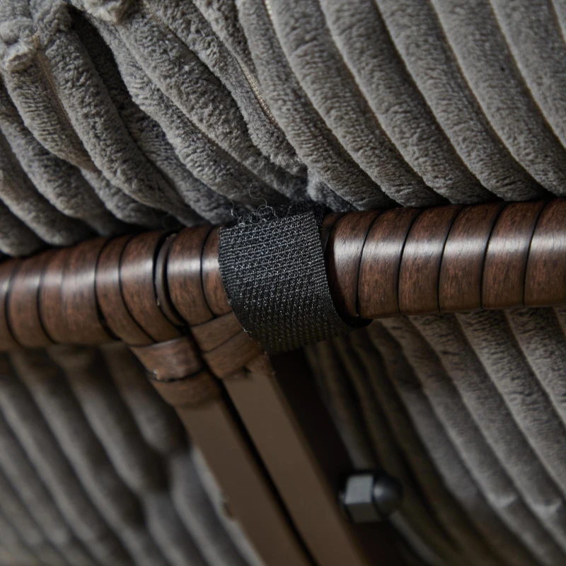 Poltrona Papasan, girevole a 360°, cuscino spesso(tessuto a coste), struttura in acciaio, 92x92x67 cm, Grigio