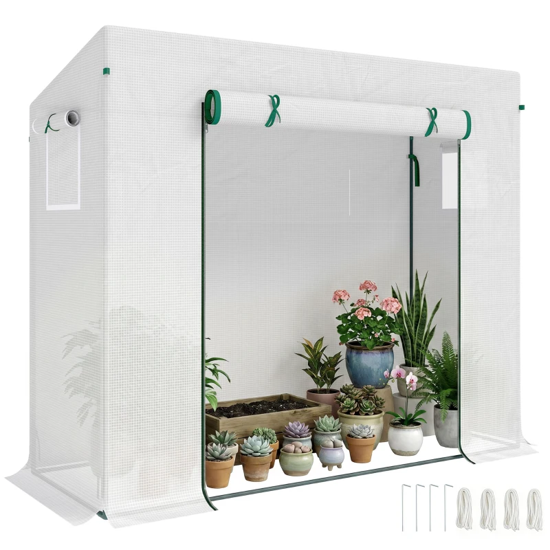 Outsunny Serra da Giardino con Porta Avvolgibile e Bordi Estesi, in Acciaio e PE, 200x76x168 cm, Bianco