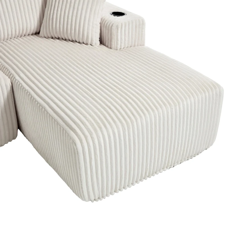 Modular L-Shaped Sectional Sofa with High-Resilience Foam, Plush Corduroy Chaise Lounge for 3 People, 257L x 160W x 80H cm, Beige