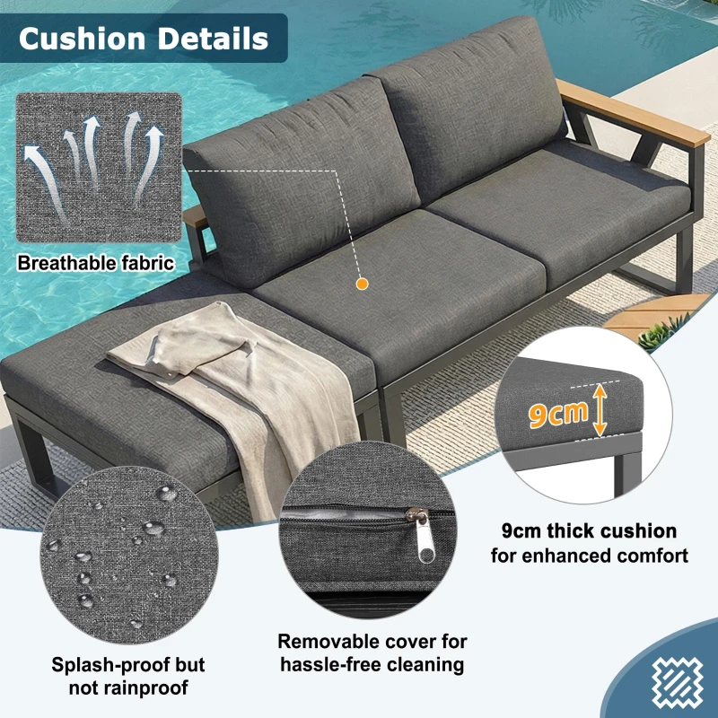 Stylish Modular Garden Sofa Set with Washable 9 cm Cushions, Versatile Garden Furniture Set for 6-7 Seater, 177L x 177W x 79H cm, Gray