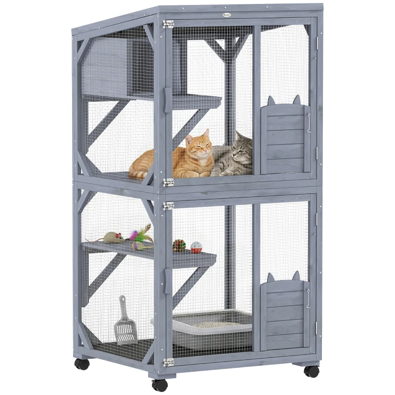 PawHut Movable Outdoor Catio with Resting Box, 3 Jumping Platforms, Waterproof Asphalt Roof for Outdoor Indoor