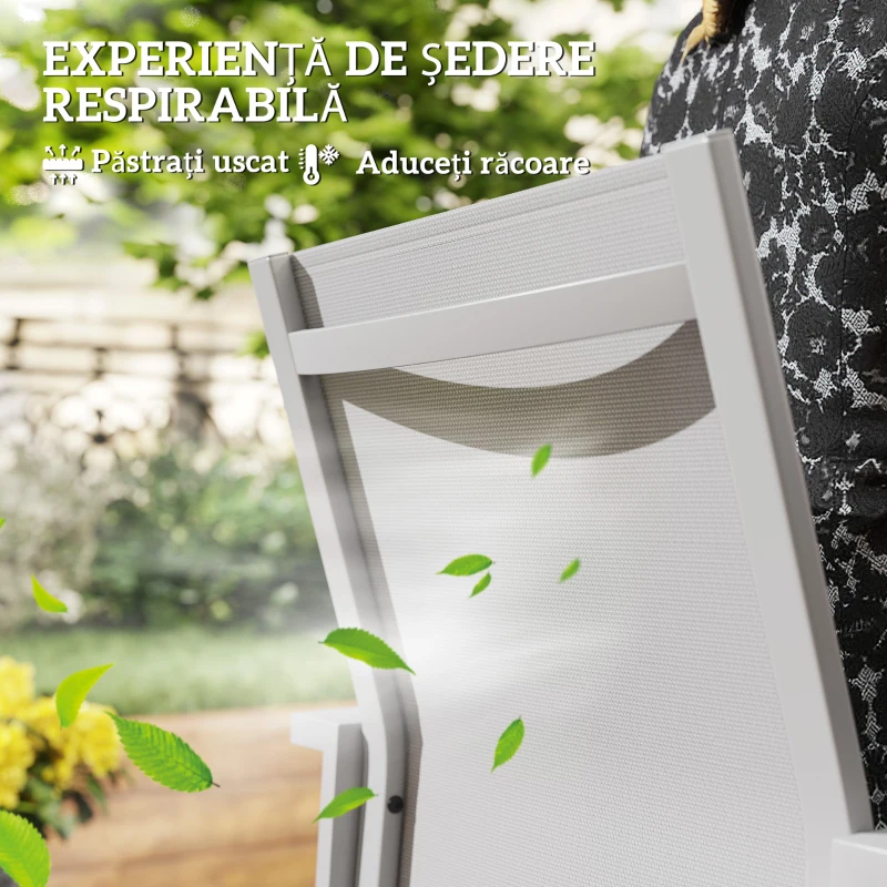Outsunny Set de 2 Scaune de Grădină cu Cadru din Aluminiu, Plasă Respirabilă și Cotiere, 56x58x89 cm, Gri Deschis