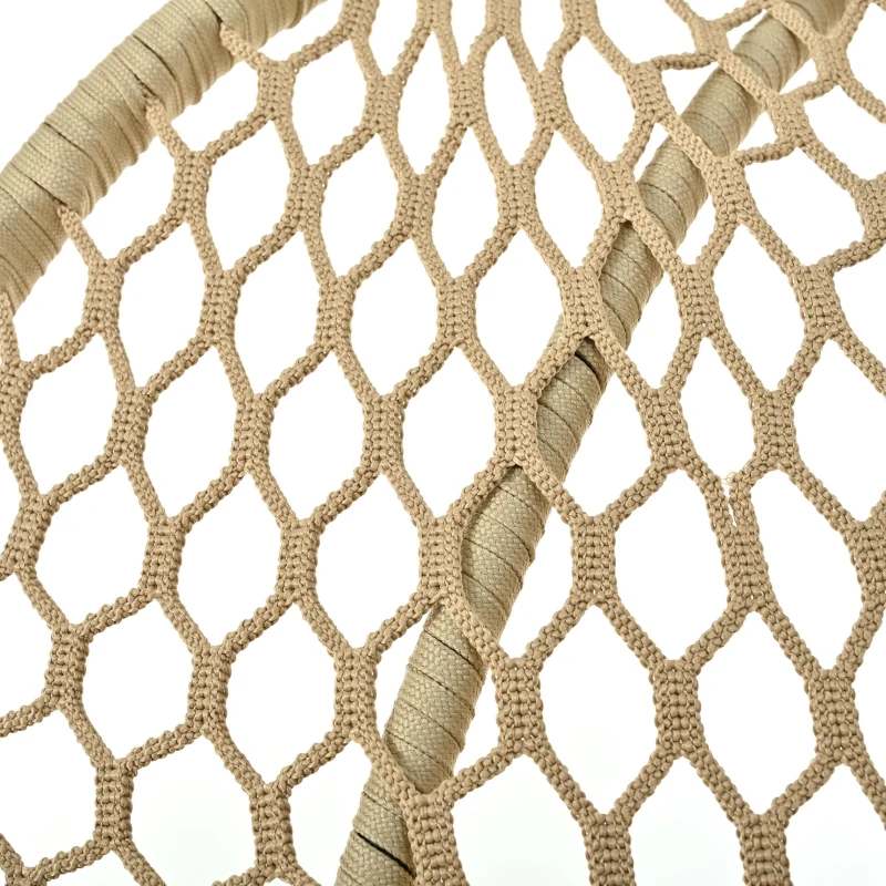 Eiförmiger Hängesessel mit Ständer, Schaukelstuhl mit verstellbarer Fußstütze, Gartenhängstuhl mit Sitzauflage & Kissen, 140 x 94 x 197 cm, Beige