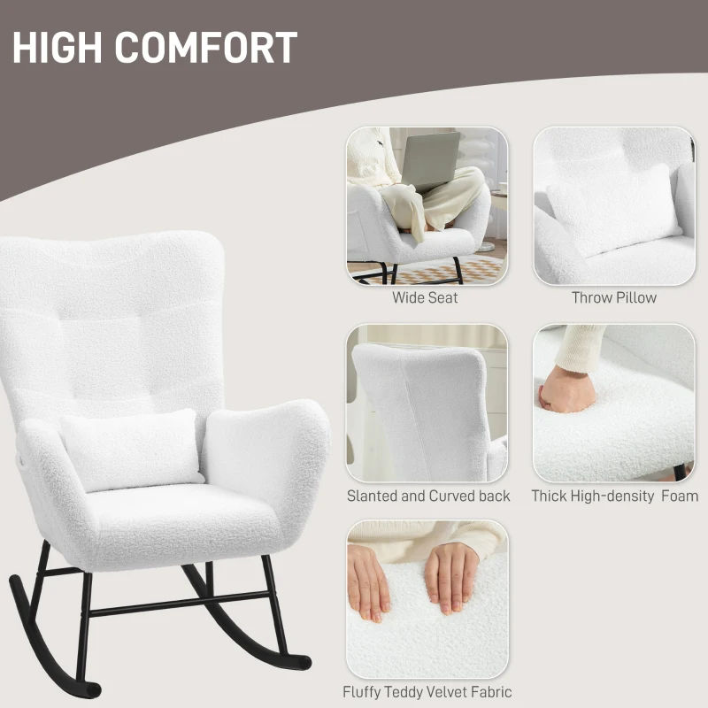 Fotel bujany z tkaniny w stylu pluszowym, z podłokietnikami