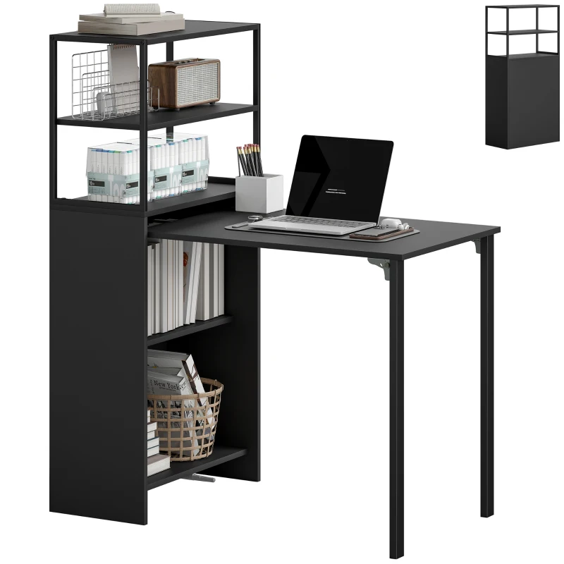 HOMCOM Folding Shelf and Work Table - Black