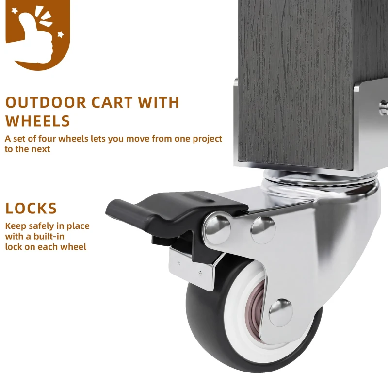 Mobile Wood Tool Cabinet with Stainless Steel Worktop, Weatherproof Barbecue Station for Outdoor Use, 80L x 51W x 91.5H cm, Natural