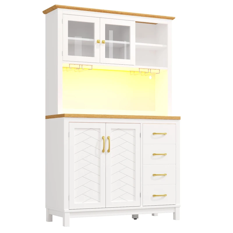 Stylish Sideboard with App-Controlled Built-In LED Light Strip, Practical Cabinet for Kitchen & Living Area, 105.5L x 40W x 180H cm, White