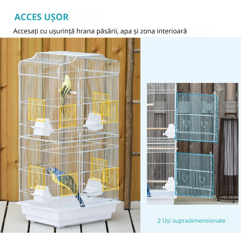 Pawhut Voliera Pasari – 46,5×35,5×92 cm, Metal & Plastic Alb