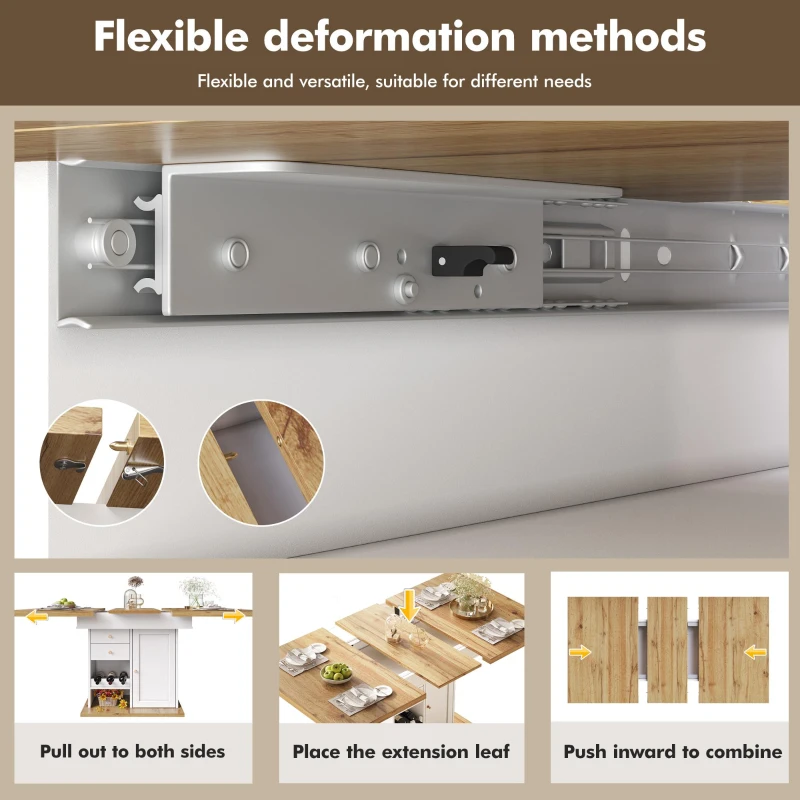 Extendable Dining Table with Telescopic 2-Sided Extension, Space-Saving Table for 4-6 People, 110-140L x 80W x 75H cm, White