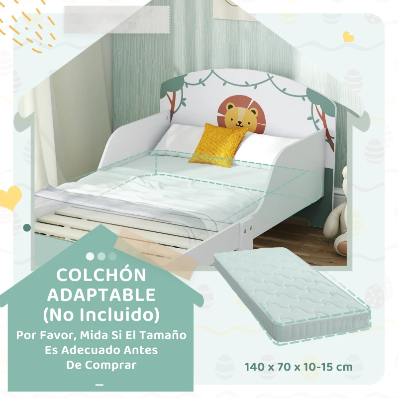 AIYAPLAY Cama infantil para Niños de +3 Años 70x140 cm de Madera con Almacenaje y Dibujo de León para Dormitorio Verde