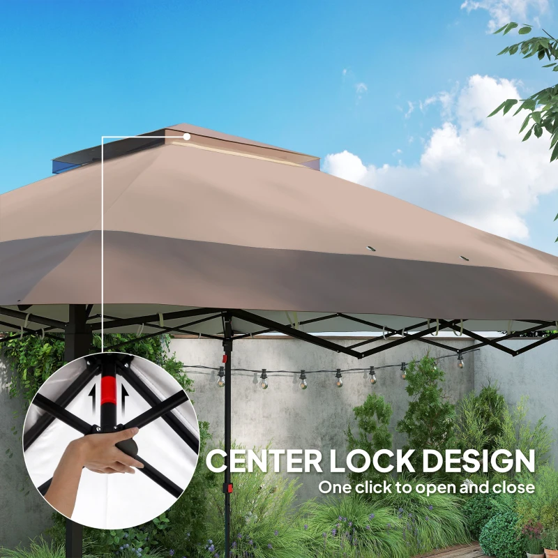 Outsunny 3.6 x 3.6 m Pop up Gazebo with Netting, Height Adjustable Party Tent Instant Canopy Sun Shade Shelter, Khaki
