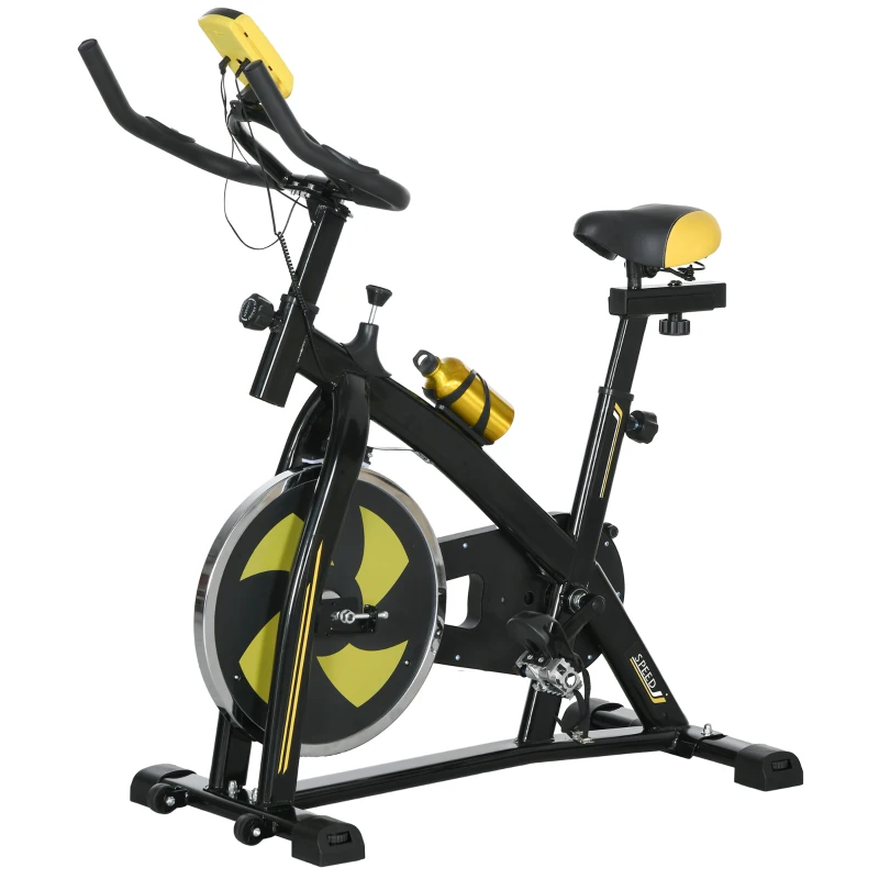 SPORTNOW Domowy Rower Treningowy, Cichy, Regulowany Opór, Czujnik Pulsu, Monitor, Żółty