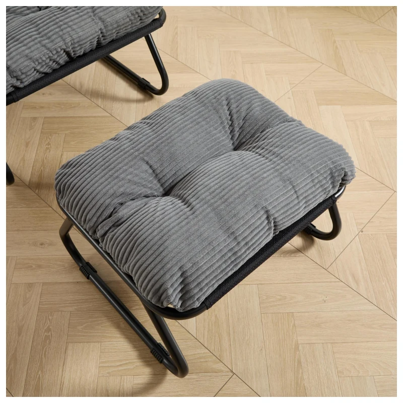 Poltrona lounge da esterno con pouf, cuscino imbottito, tessuto sling, struttura in acciaio, Grigio