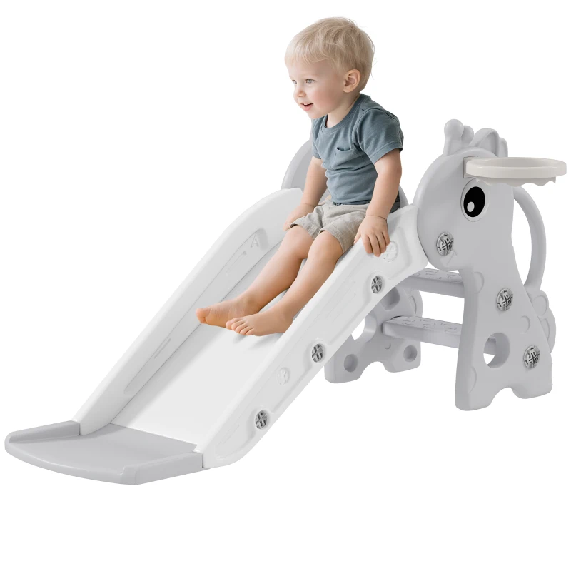 AIYAPLAY Tobogán Infantil con Diseño de Jirafa Canasta y Escalera para Niños de 1-3 Años para Interior 106x51,5x52 cm Gris