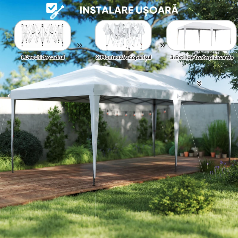 Outsunny Foișor 6 x 3 m pentru grădină, pop-up pliabil, geantă inclusă, oțel epoxidic, Oxford, densitate mare, gri