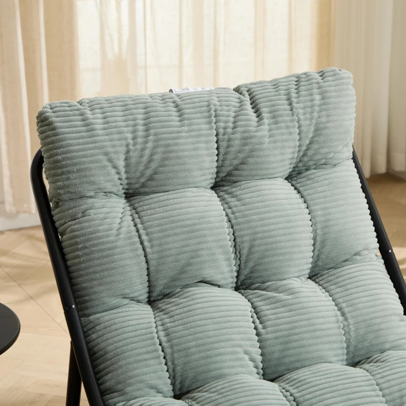 Poltrona lounge da esterno con pouf, cuscino imbottito, tessuto sling, struttura in acciaio, Verde chiaro