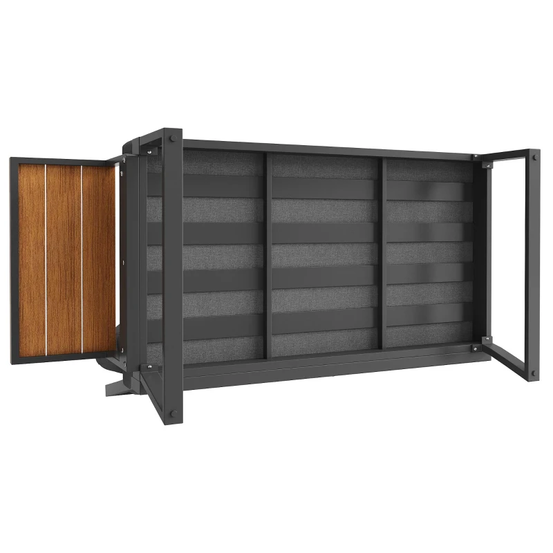 L-Shaped Garden Sofa Set with Galvanised Iron Frame, Comfortable Garden Lounge Set with Wooden Armrests, 110L x 62W x 75H cm, Gray