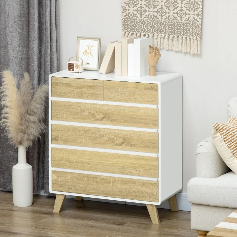 HOMCOM Commode 6 tiroirs meuble de rangement design scandinave - dim. 80L x 40l x 95H cm