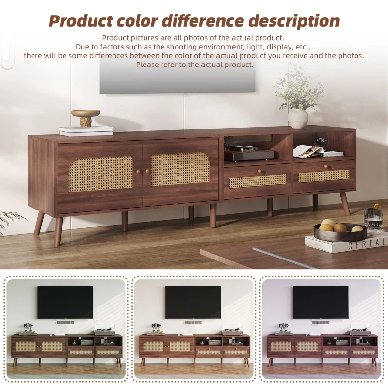 Modern TV Entertainment Centre with 2 Drawers & 2 Cabinets, Sturdy Media Cabinet for Living Rooms, 200L x 37W x 49.5H cm, Wood