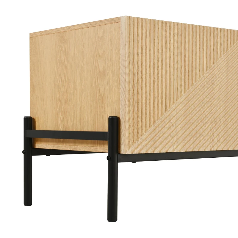 TV-Lowboard mit 4 Push-to-Open-Türen, Geometrisches Design, Metallgestell, 163,5 x 40 x 45 cm, Naturfarbe