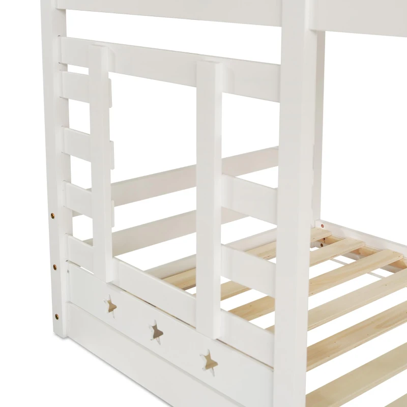Cabin-Style Bunk Bed with Staircase Storage and Under-Bed Drawers, Stylish Bed Frame for Child's Room, 235L x 97W x 217H cm, White