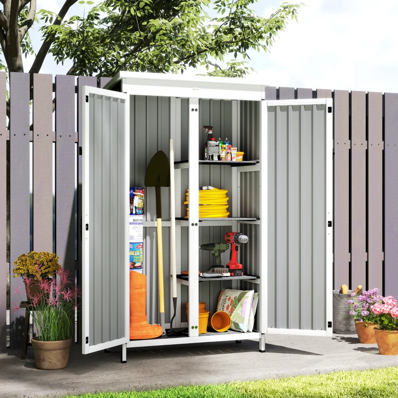 Outsunny Caseta de Jardín de Madera y Acero 94x43x166 cm Armario para Herramientas con 2 Estantes Ajuatables y 2 Puertas Negro