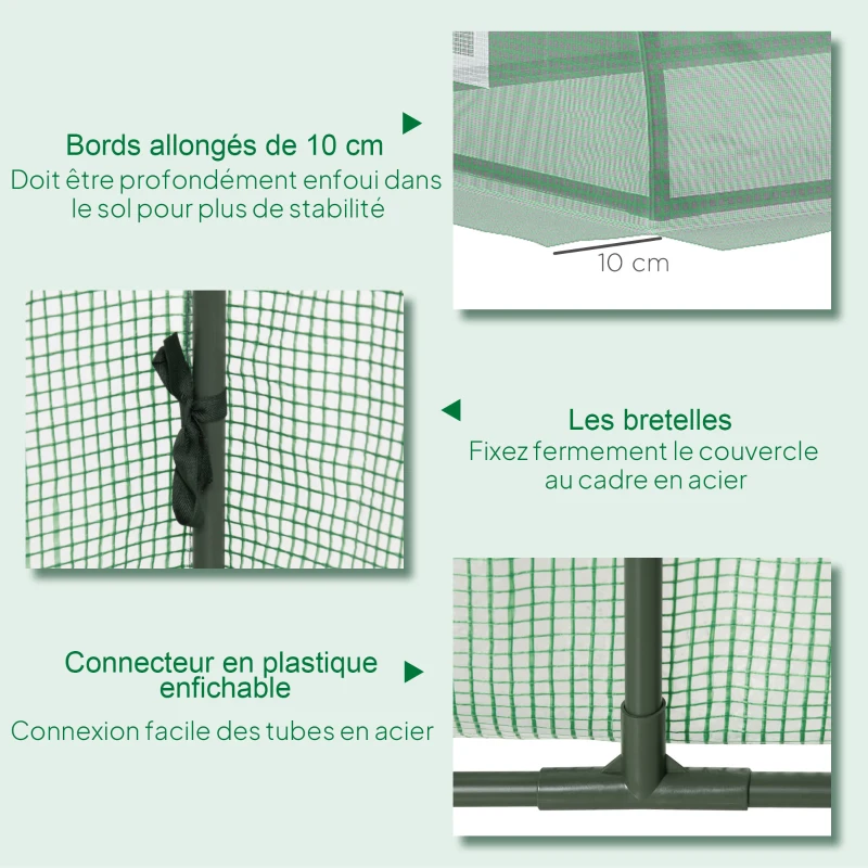 Outsunny Mini Serre de Jardin mini serre tunnel à tomates 200 x 80 x 45 cm Acier PE Anti-UV 4 portes en filet enroulables vert