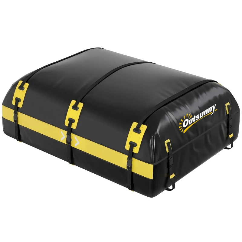 Outsunny Car Roof Bag, 21 Cubic Feet Waterproof Soft Car Roof Box Roofing Cargo Carrier w/ Reflective Arrows, Door Hooks, Yellow