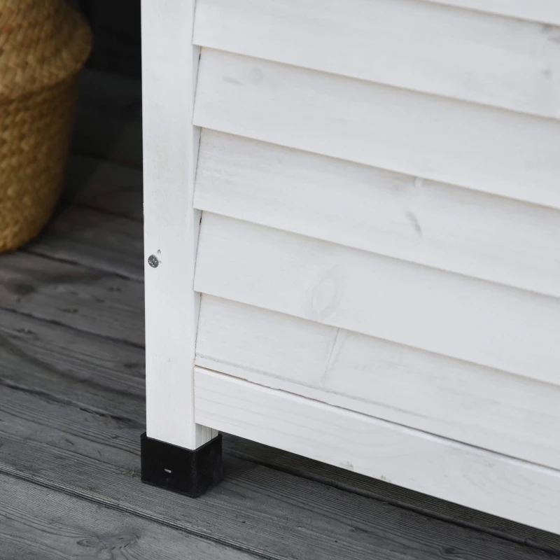 Outsunny Banca Gradina 127×56×60 cm – Lemn Alb cu Spatiu Depozitare