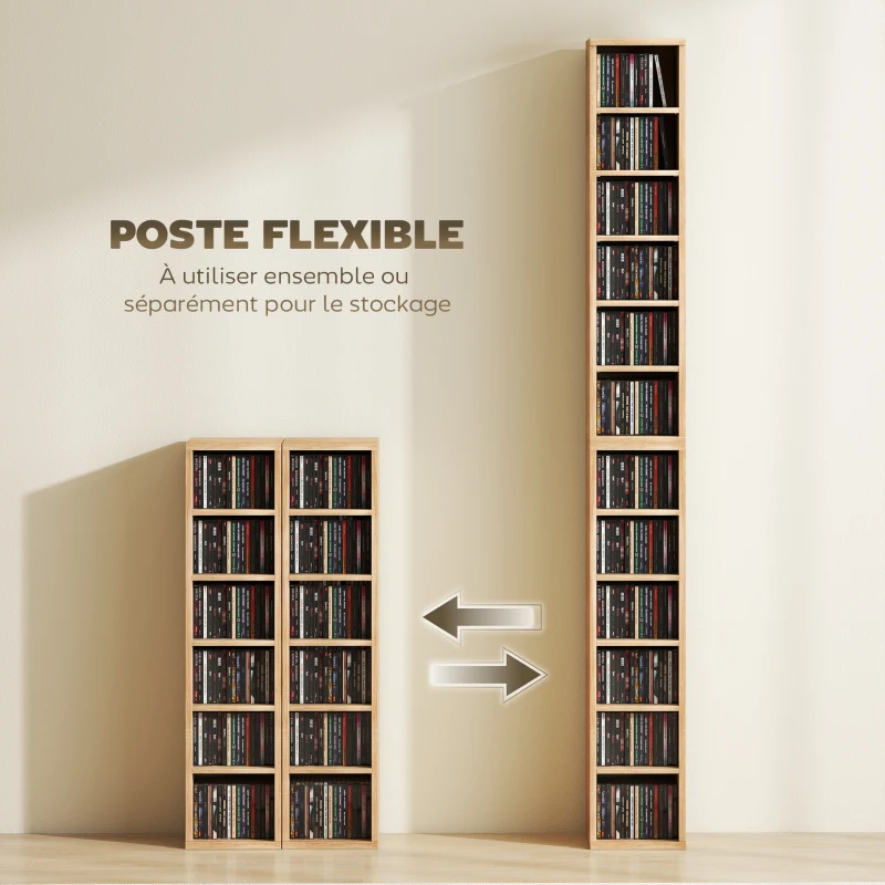 HOMCOM Lot de 2 étagères colonnes armoire de rangement CD-DVD 12 compartiments 21 x 22,5 x 88,5 cm capacité 204 CD bois naturel