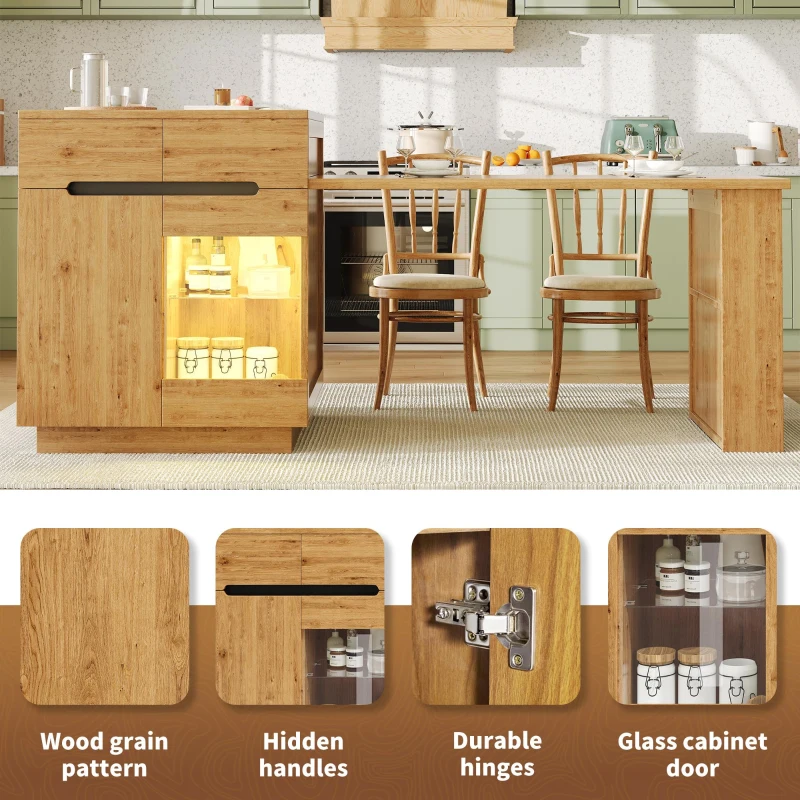 Versatile Kitchen Island with Extendable Table and 2 Drawers, Stylish Storage Cabinet for Dining Areas, 122-195L x 70W x 93.5H cm, Wood
