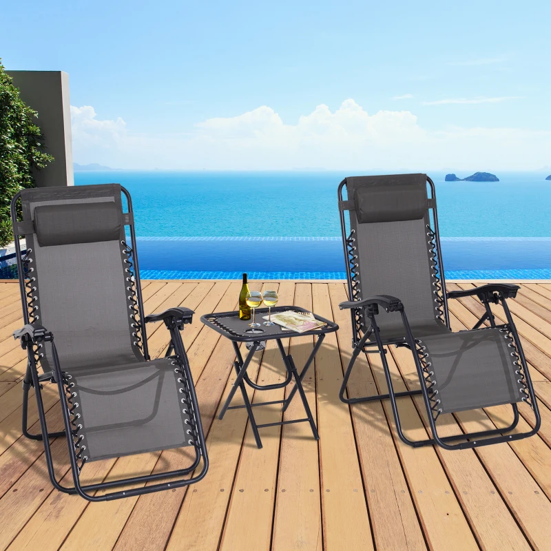 Outsunny Lot de 2 chaises Longues Pliables zéro de gravité Dossier inclinable Table d'appoint Acier Gris