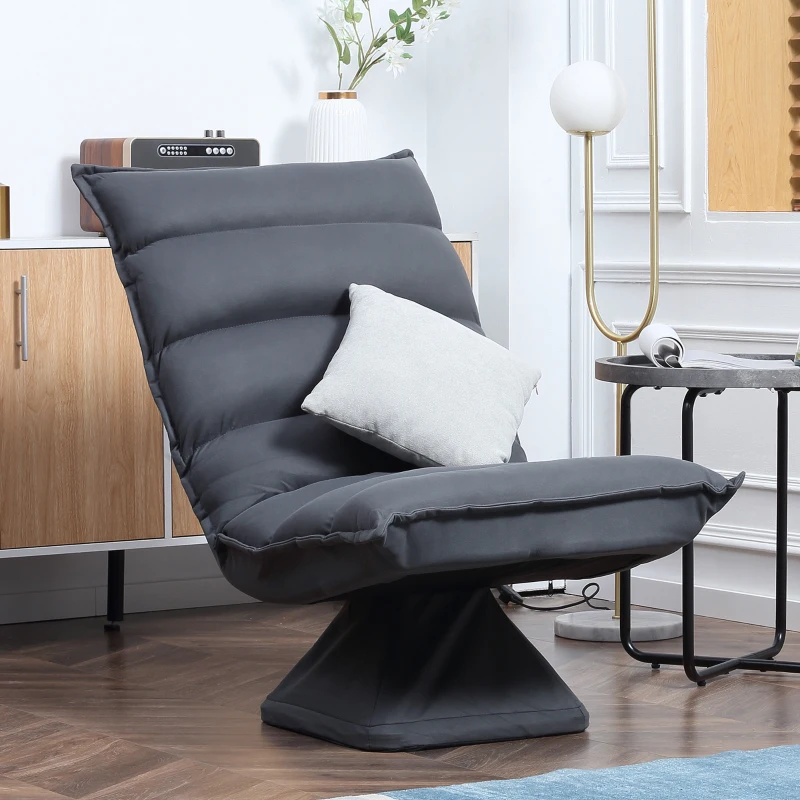 HOMCOM Fauteuil de sol paresseux pivotant 360° avec dossier inclinable design capitonné 62 x 62 x 95 cm gris foncé