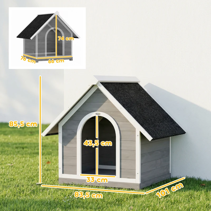 PawHut Niche pour Chien Extérieur Maison pour Chien Corps Entièrement Ouvrant pour Nettoyage Facile 84x101x86 cm Gris et Blanc