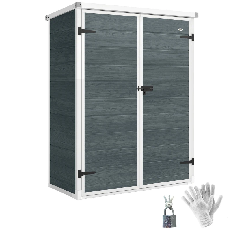 Outsunny Domek Ogrodowy 0,8m², Składany Domek na Narzędzia 134 x 68,5 x 170 cm Plastikowy z Podwójnymi Drzwiami i Podłogą