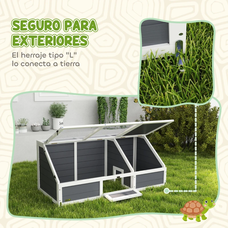 PawHut Casa para Tortugas de Madera sin Base con Tapas Abatible Puerta Frontal Abrible y Pestillos 120x55x50 cm Gris Claro