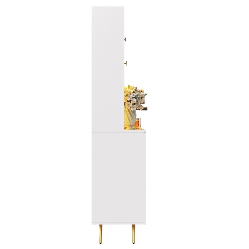 Tall Kitchen Cabinet with Built‑In Power Outlets & 2 USB Ports, Modern Sideboard with App-Controlled LED, 120L x 40W x 176H cm, White