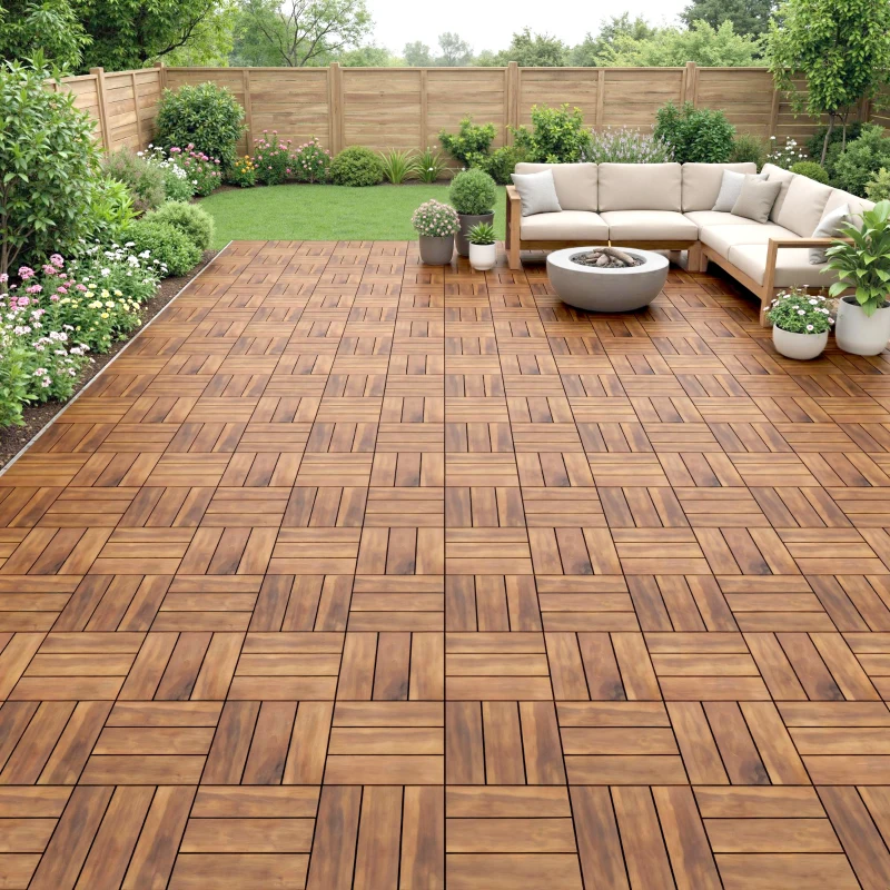 Outsunny Set de 10 Piezas Baldosas de Exterior de Madera 31x31 cm 0,91 m² Suelo de Jardín Exterior Antideslizantes Marrón Oscuro