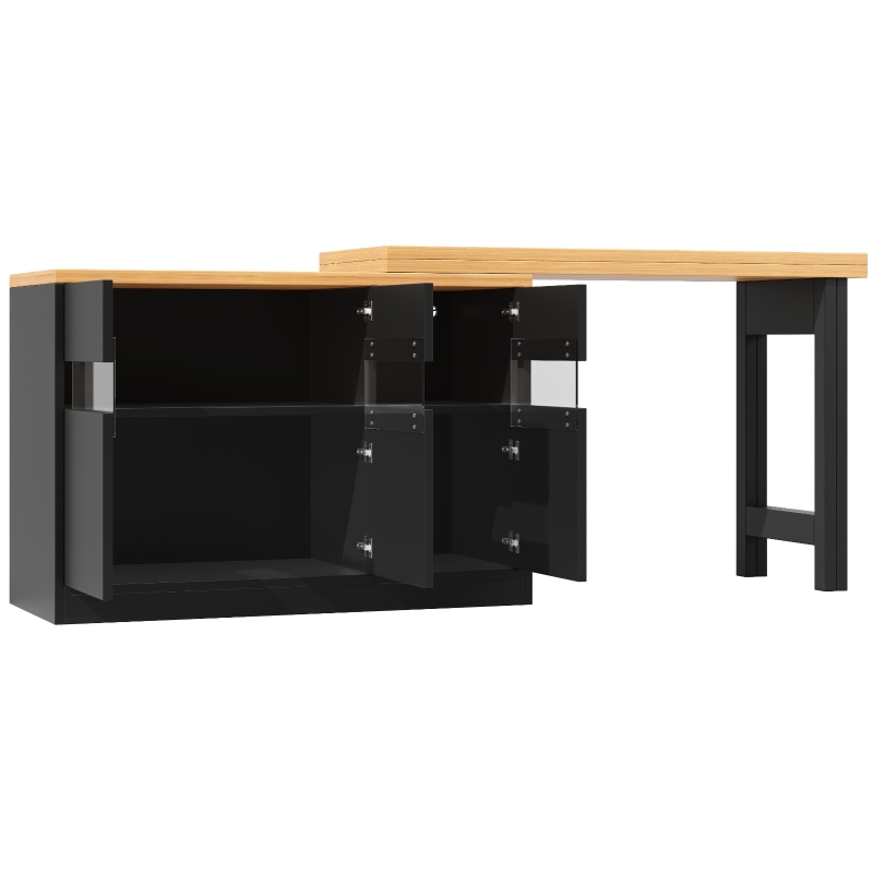 Extendable Bar Table with App-Controlled LED Lighting, Modern Kitchen Island with 360° Swivel Function, 120-180L x 40W x 71.5H cm, Black