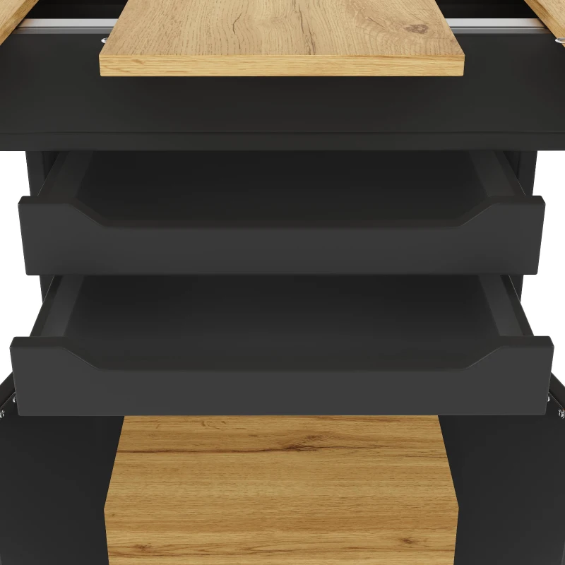 Telescopic Dining Table with 2 Pull-Out Drawers & Integrated Cabinet, Extendable Kichen Table for 4-6 people, 110-140L x 80W x 76H cm, Black