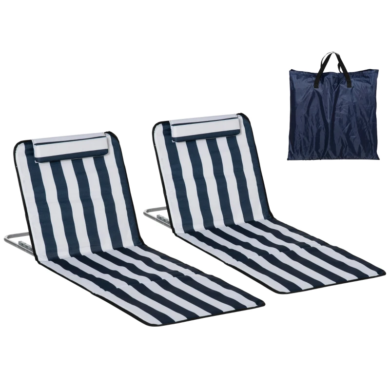 Outsunny Conjunto de 2 Esterillas con Respaldo Reclinable Reposacabezas y Bolsa de Transporte 134x48x33-43 cm Blanco y Azul