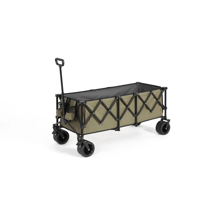 Faltbarer erweiterbarer Bollerwagen, mit viel Stauraum, 136x54x60 cm, Armeegrün