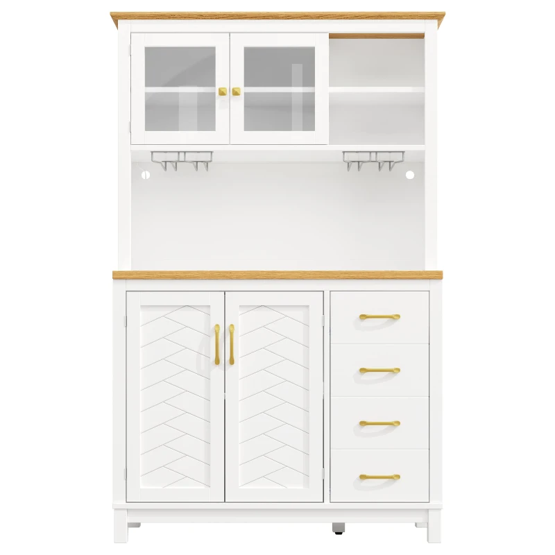 Stylish Sideboard with App-Controlled Built-In LED Light Strip, Practical Cabinet for Kitchen & Living Area, 105.5L x 40W x 180H cm, White