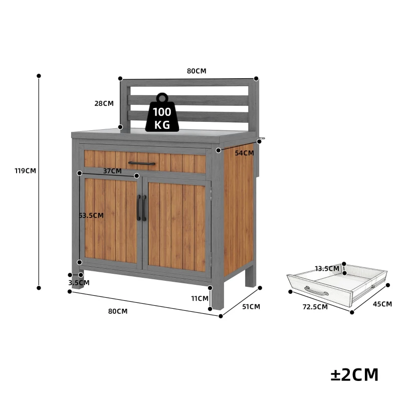 Solid Fir Wood Garden Storage Cabinet with Large Work Surface, Weather-Resistant Grill Station for Outdoor Use, 80L x 51W x 119H cm, Natural