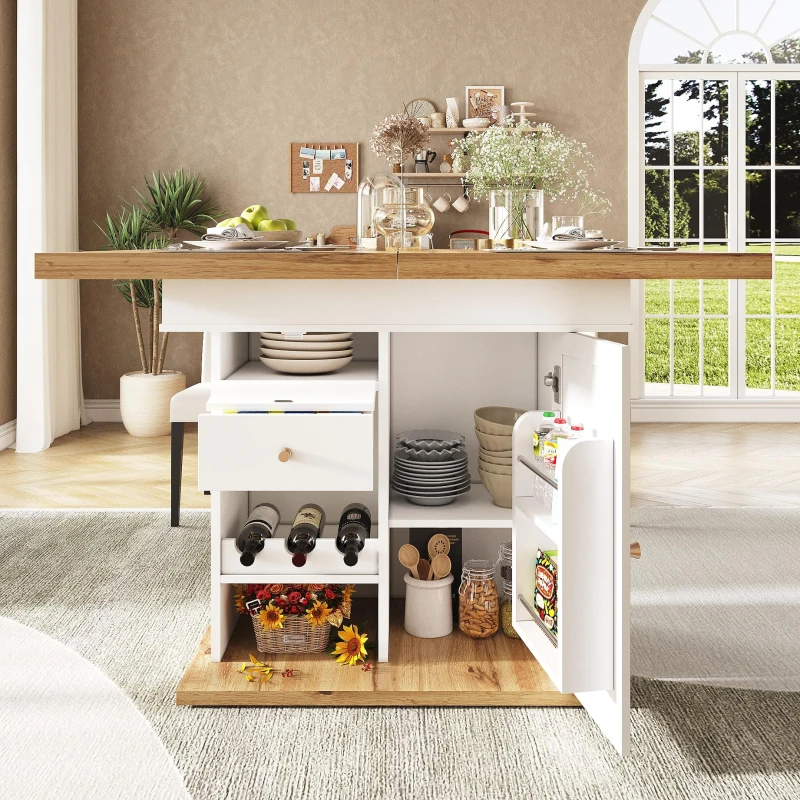 Extendable Dining Table with Telescopic 2-Sided Extension, Space-Saving Table for 4-6 People, 110-140L x 80W x 75H cm, White