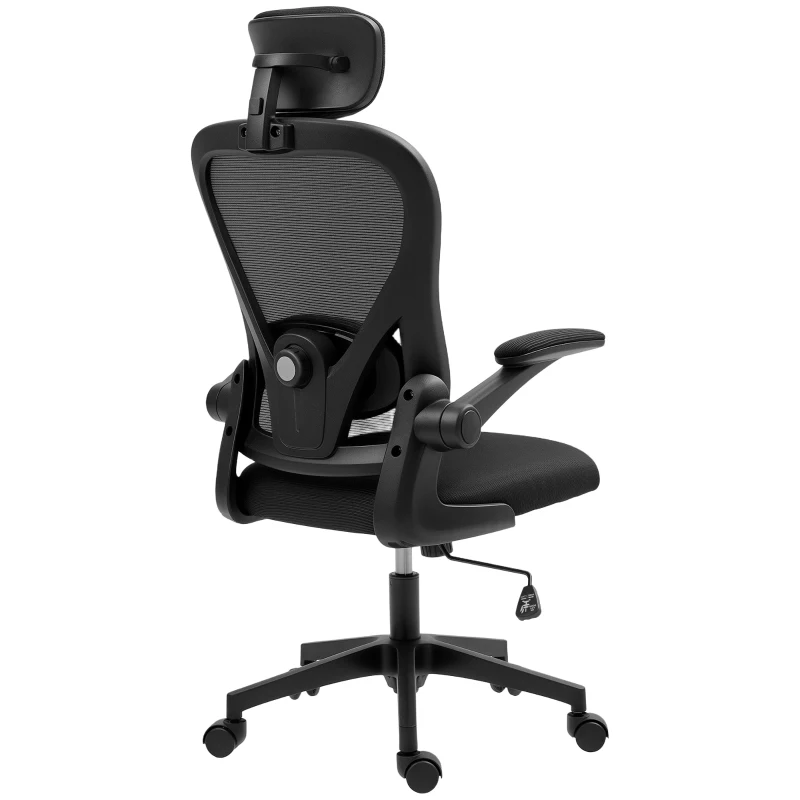 HOMCOM Silla de Escritorio de Malla Transpirable con Altura Ajustable Reposacabezas y Soporte Lumbar Ajustables Negro